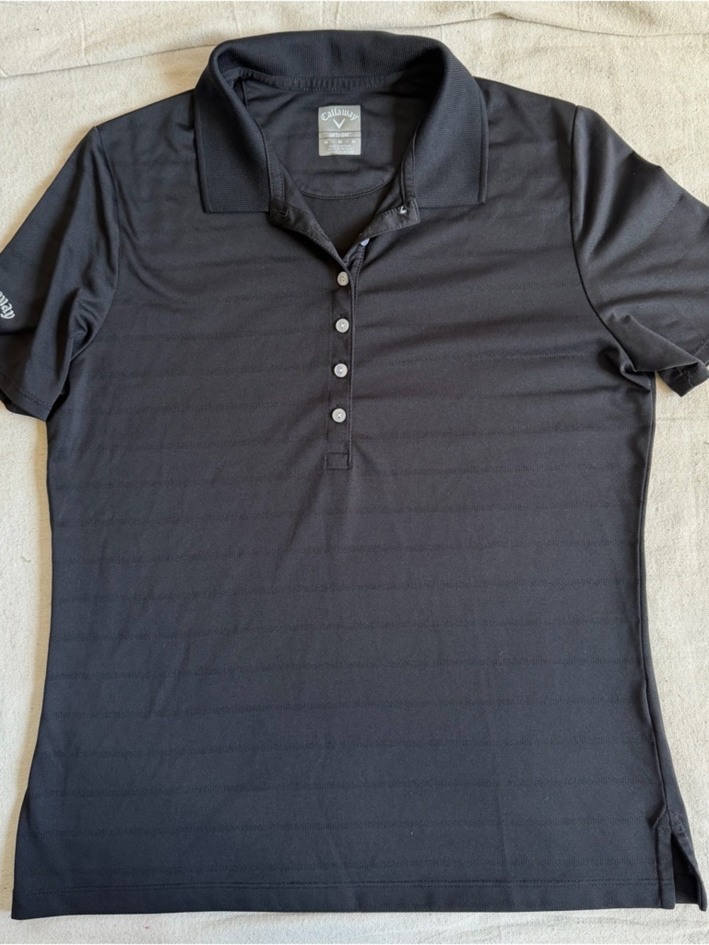 Callaway Women M Polo Shirt Black Golf Top Lightweight Casual Textured Stripe